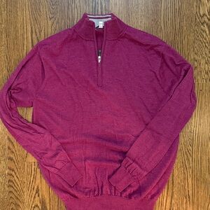 Peter Millar Men's Maroon Zip-Up Sweater- Merino Wool